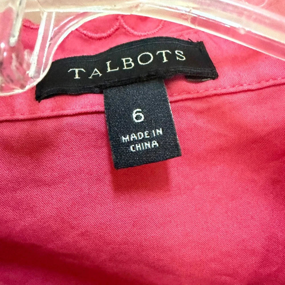 Talbots Pink Cotton Eyelet Scallop Collar Shirt Dress Womens Size 6 Party Garden - Picture 4 of 10
